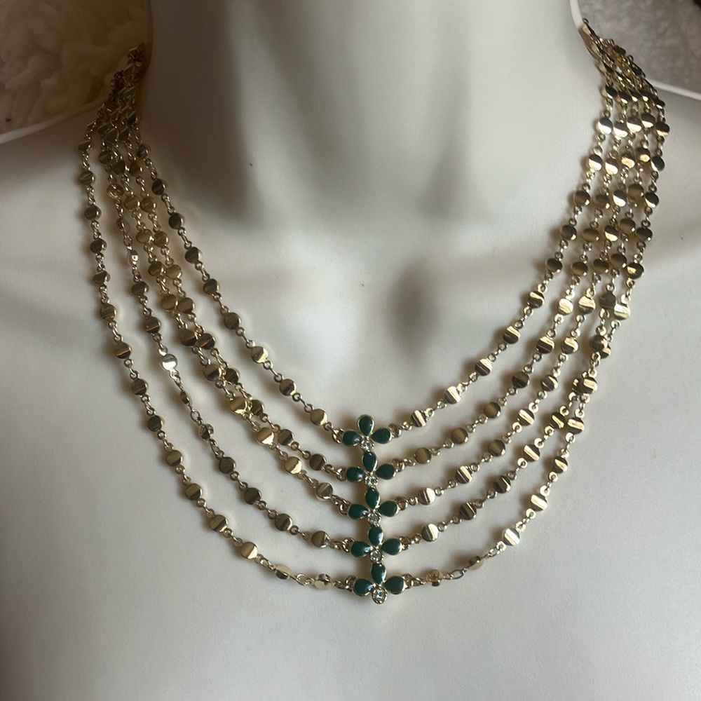 JewelMint Green and Gold Cascading Necklace